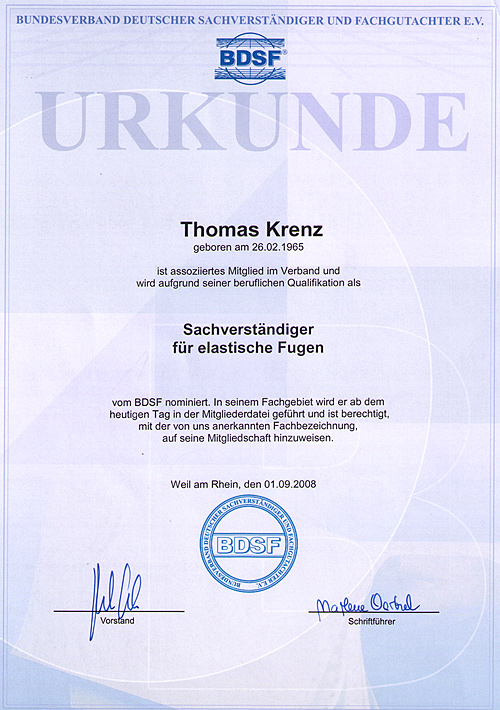 Firma Silcoflex - Urkunde BDSF